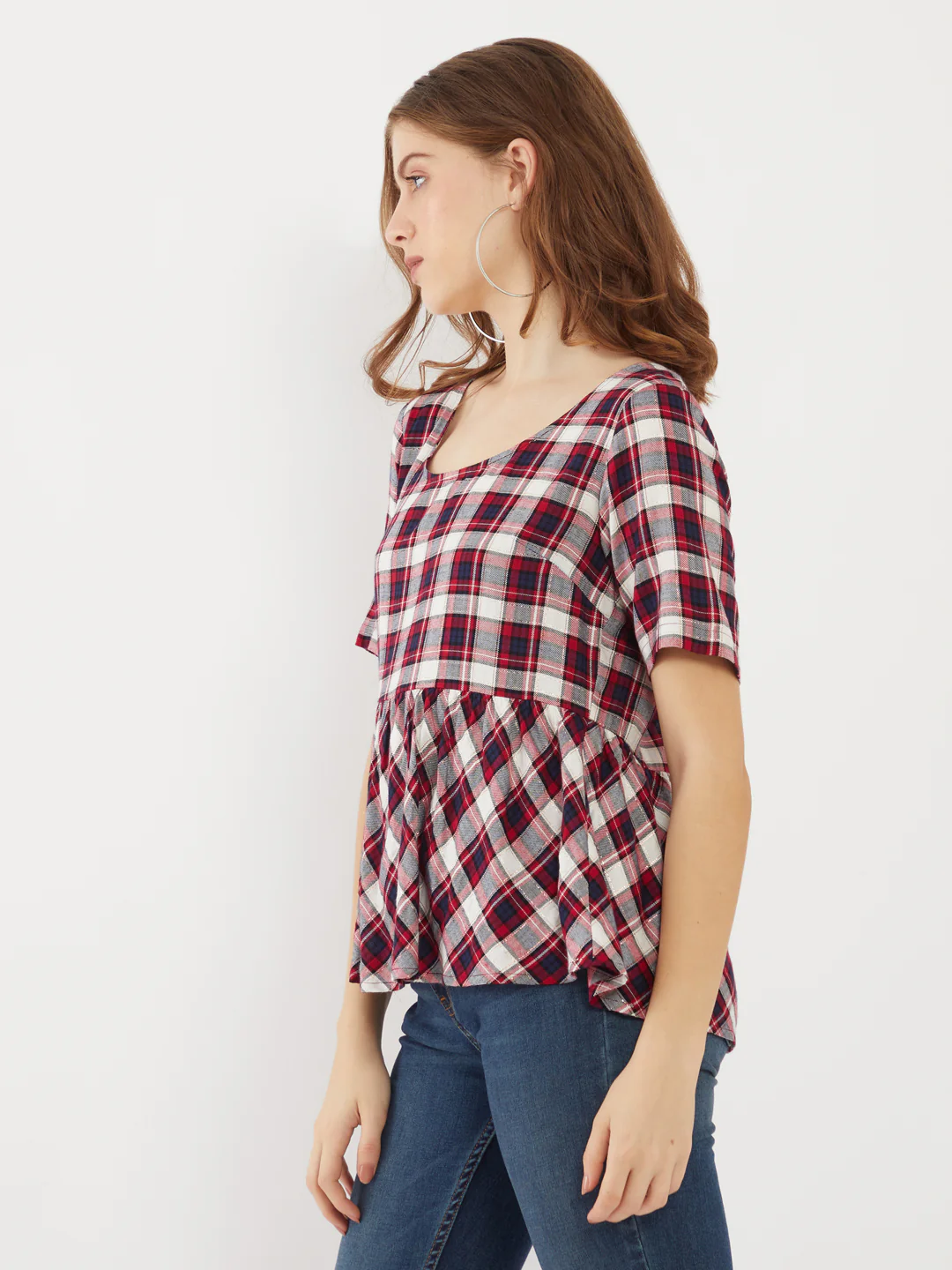 Red Checked Peplum Top - Image 3