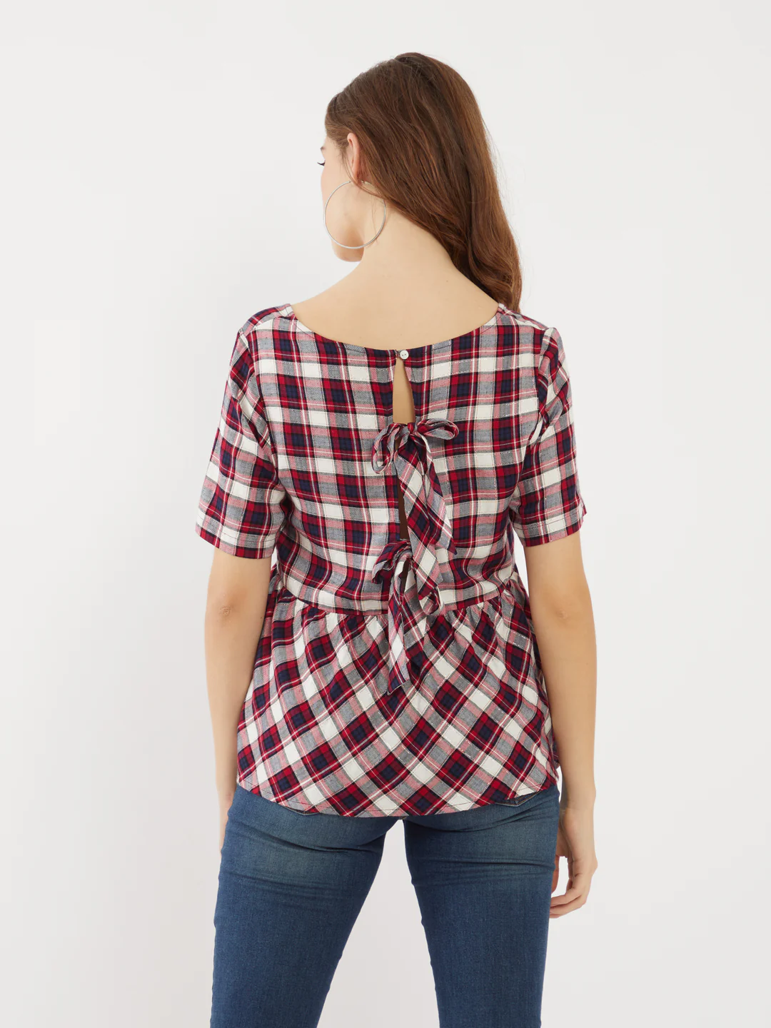 Red Checked Peplum Top - Image 4
