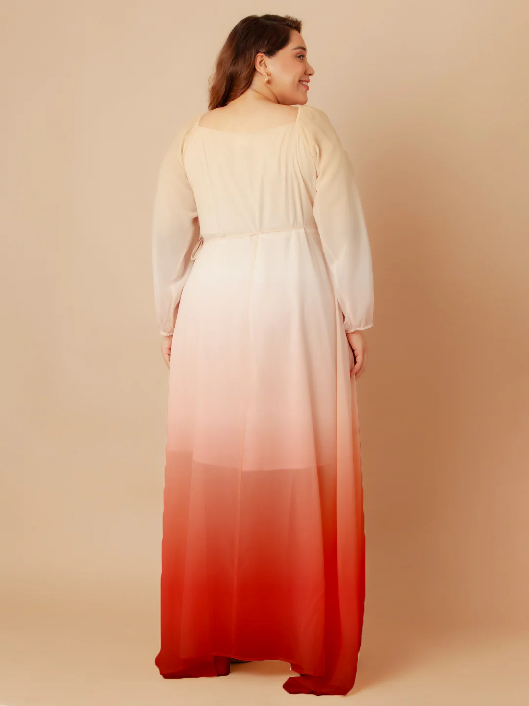 Beige & Red Colourblock Wrap Maxi Dress - Image 5