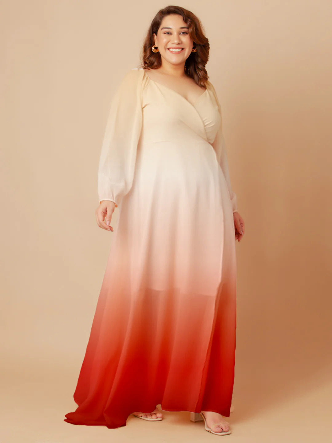 Beige & Red Colourblock Wrap Maxi Dress - Image 6