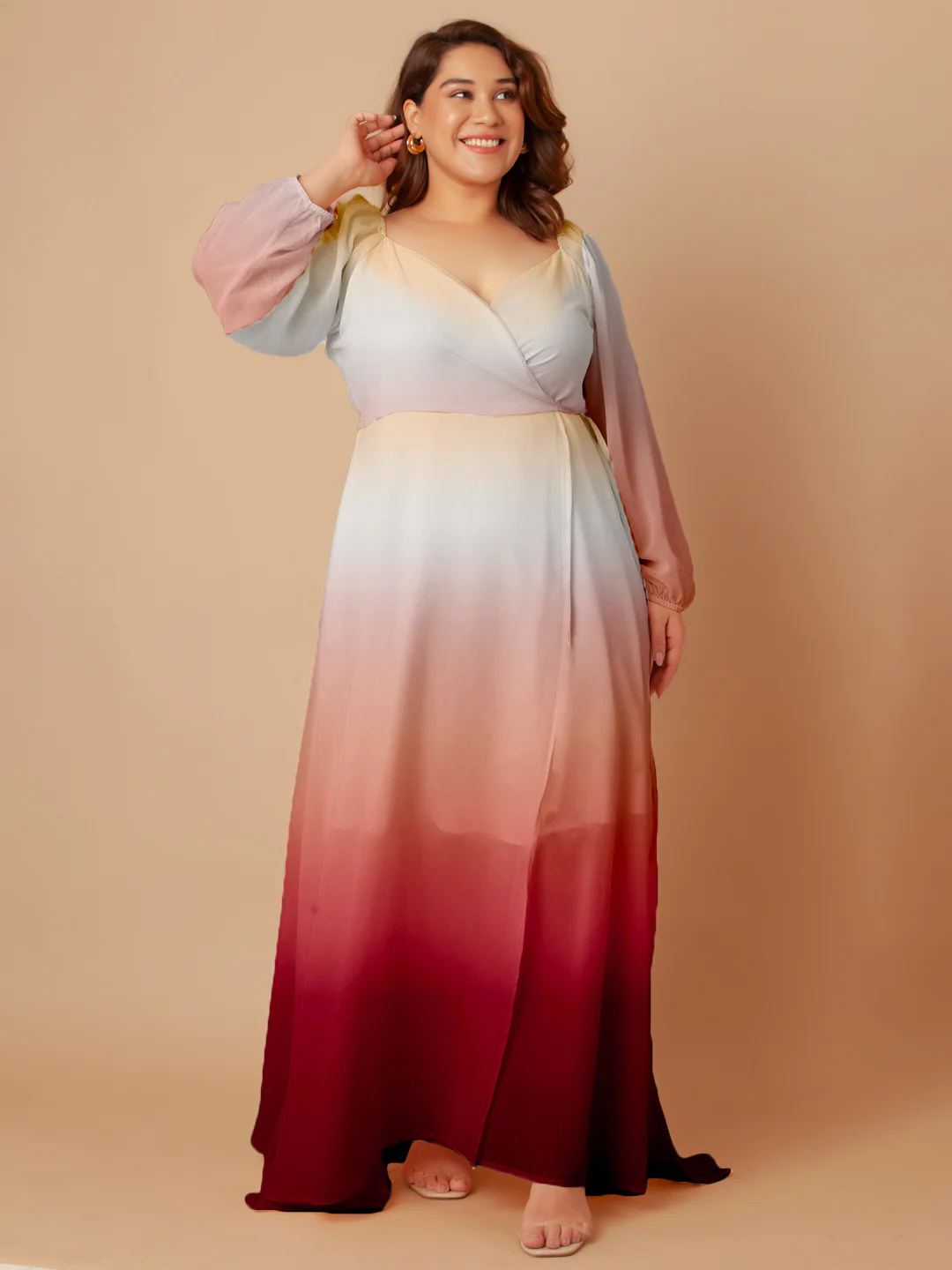 Beige & Red Colourblock Wrap Maxi Dress - Image 8