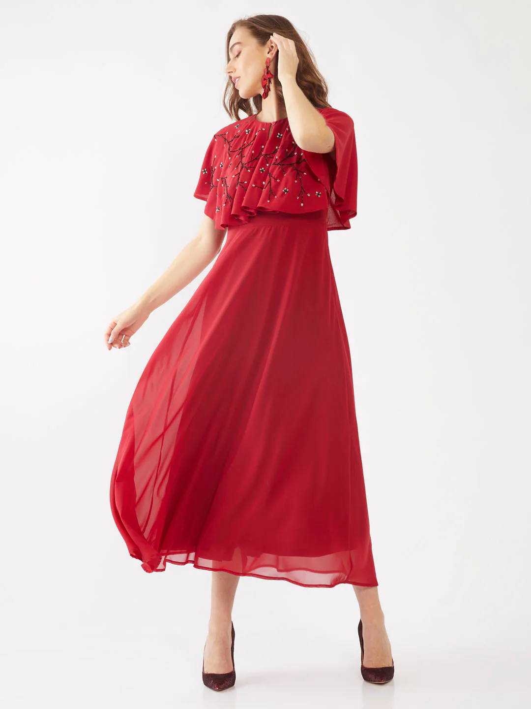 Red Embellished Layered Maxi - Image 2