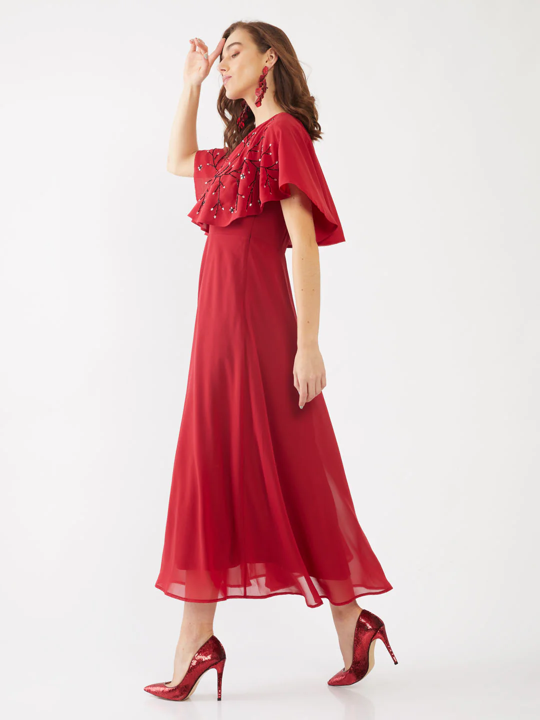 Red Embellished Layered Maxi - Image 3