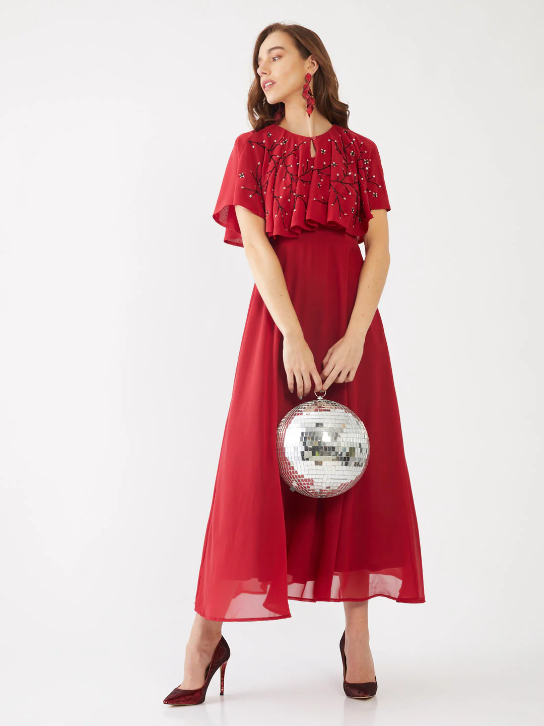 Red Embellished Layered Maxi - Image 5