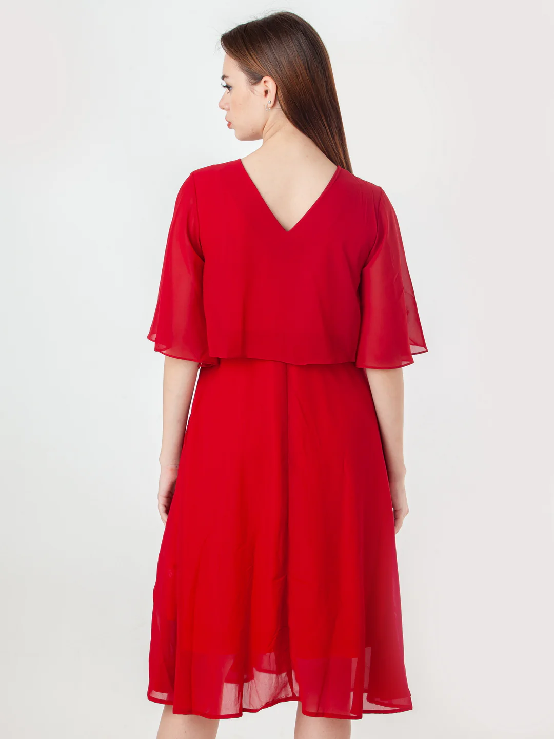 Red Embroidered Flared Midi Dress - Image 4