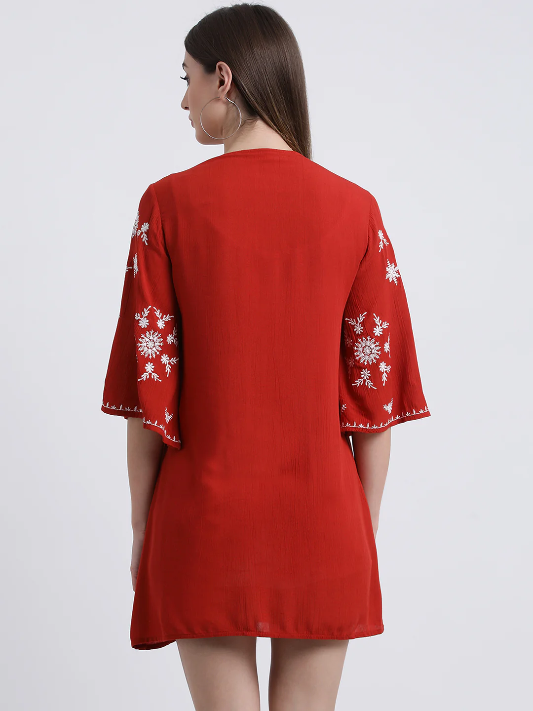 Red Embroidered Open-Front Shrug - Image 4