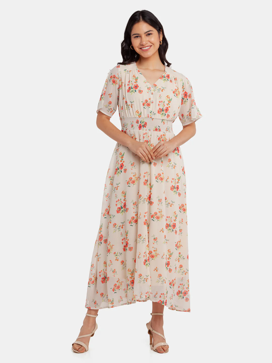 Red Floral Print Fit & Flare Maxi Dress - Image 2