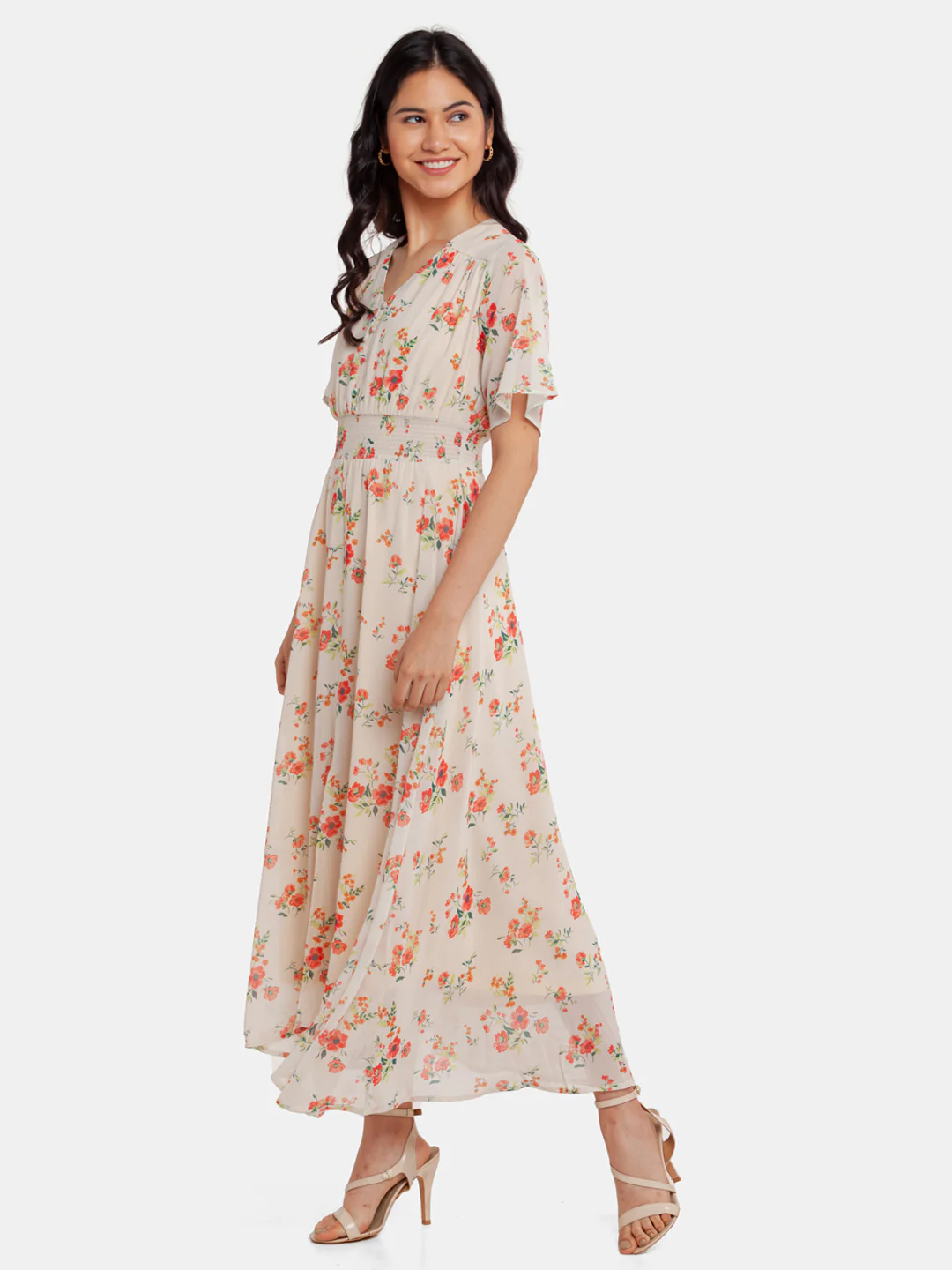 Red Floral Print Fit & Flare Maxi Dress - Image 3