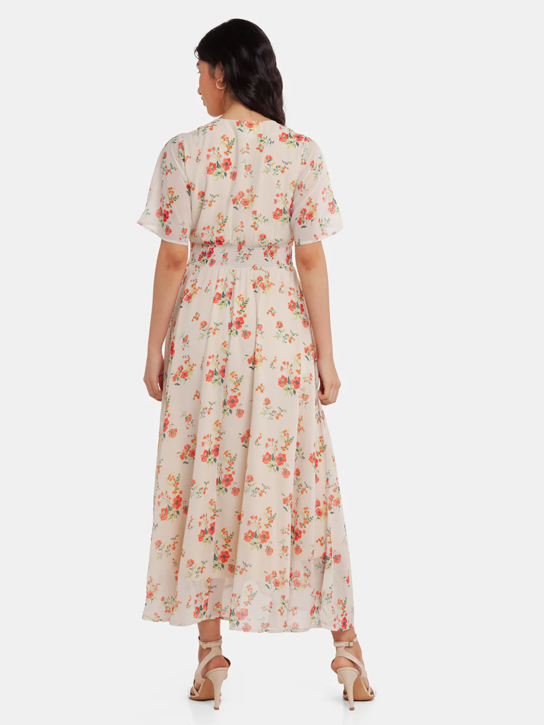 Red Floral Print Fit & Flare Maxi Dress - Image 4