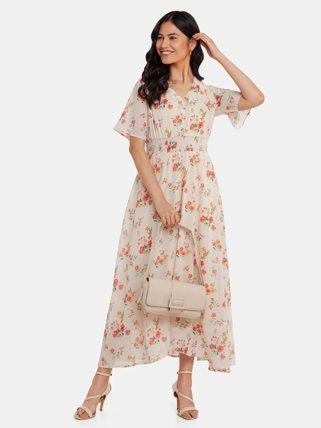 Red Floral Print Fit & Flare Maxi Dress - Image 5
