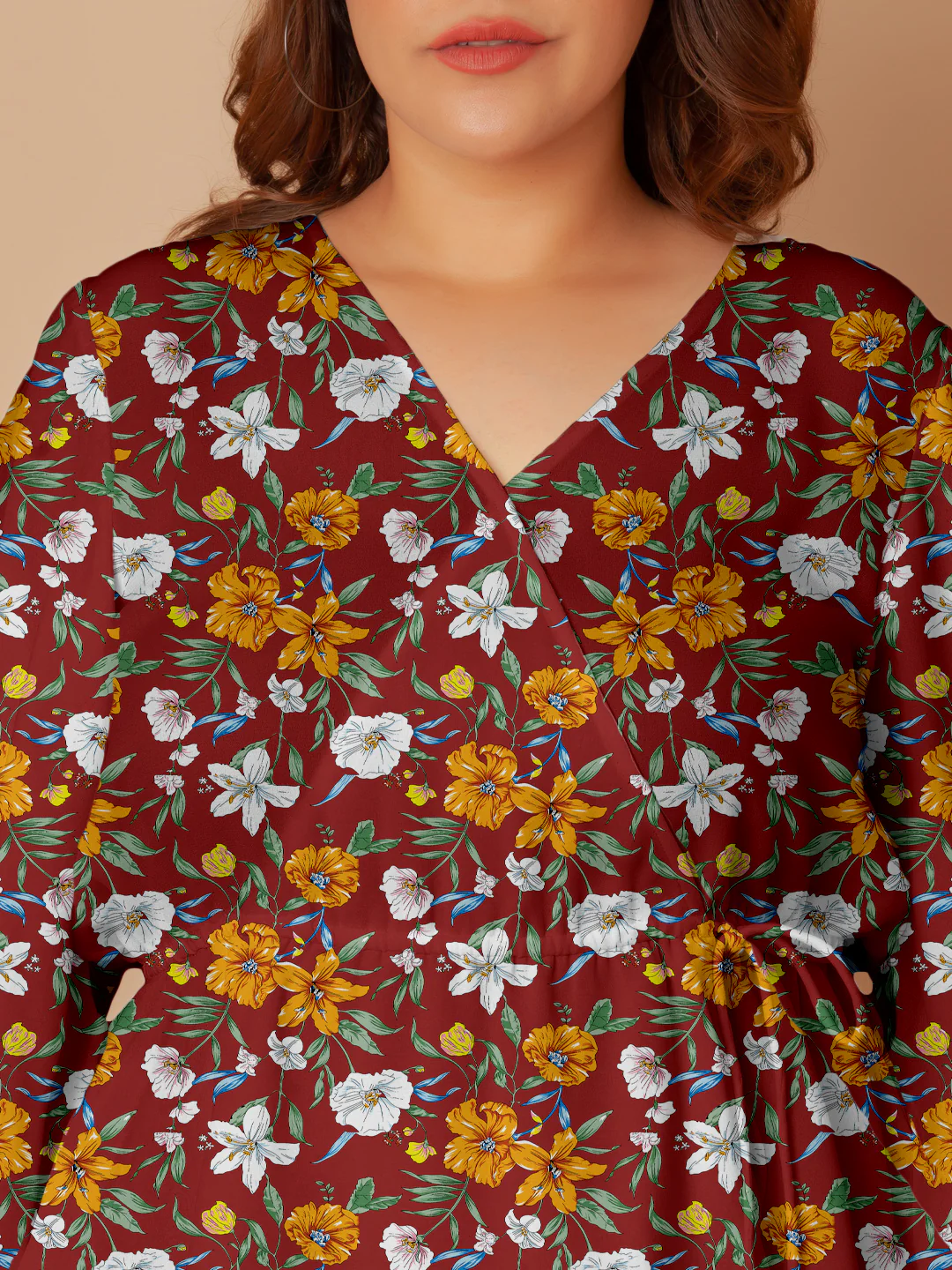 Red Floral Print Peplum Top - Image 5