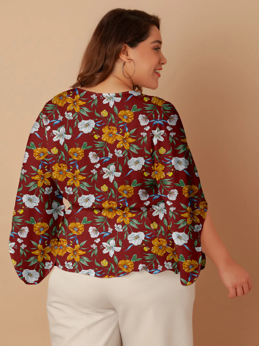 Red Floral Print Peplum Top - Image 6