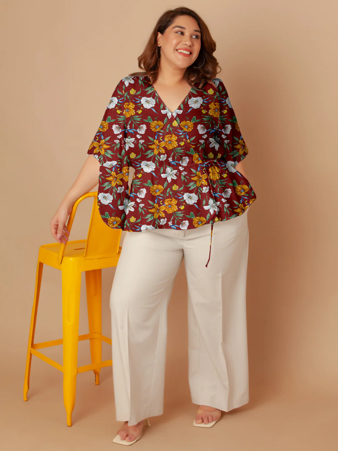 Red Floral Print Peplum Top - Image 7