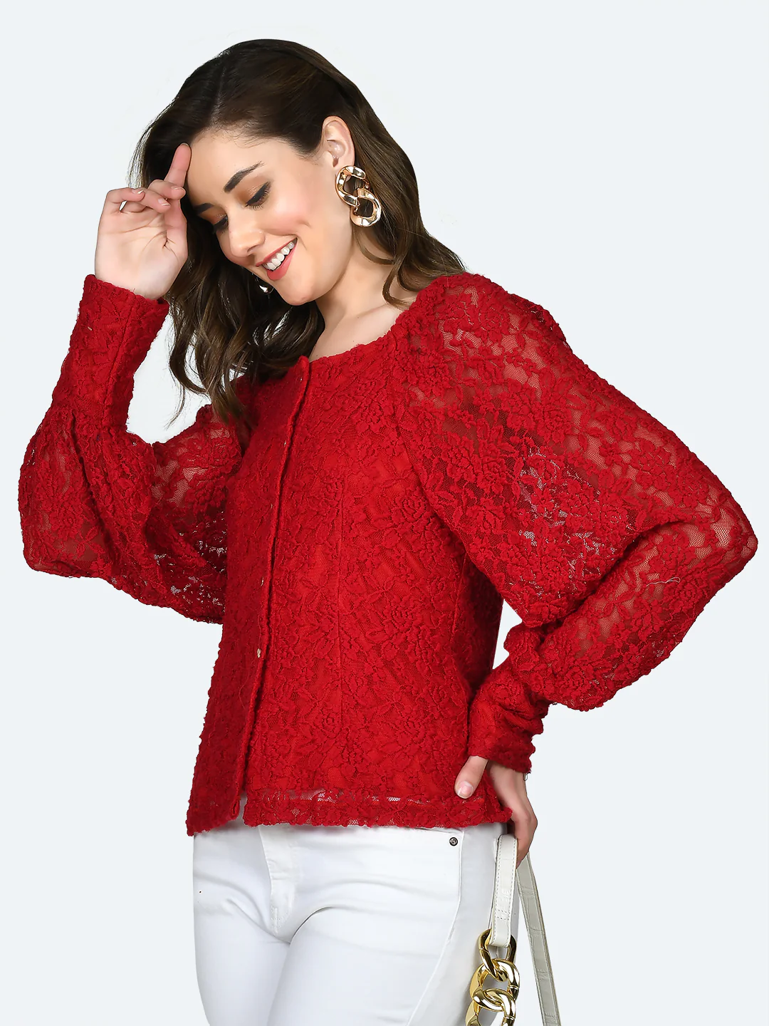 Red Lace Buttoned Top - Image 3