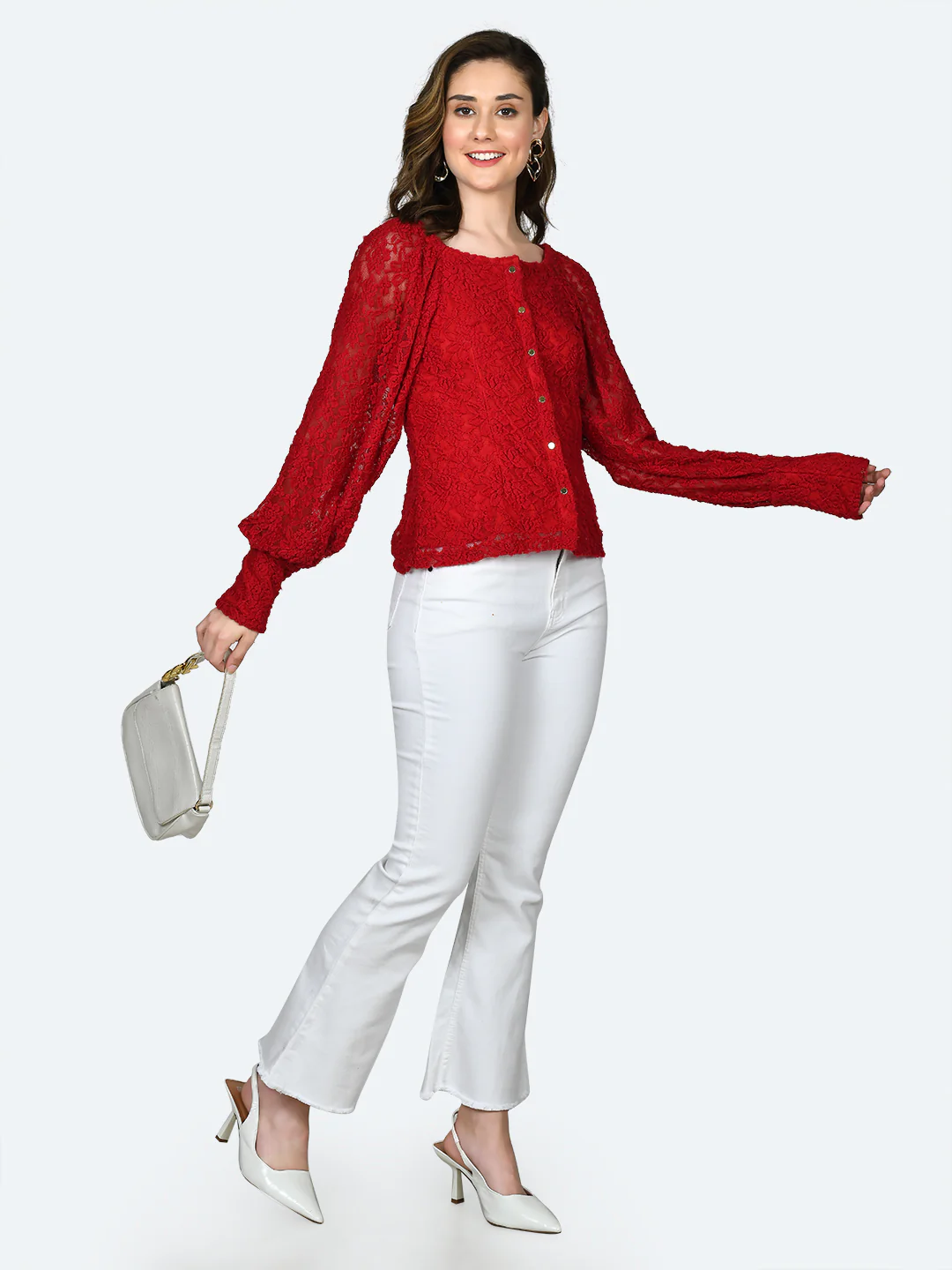 Red Lace Buttoned Top - Image 5