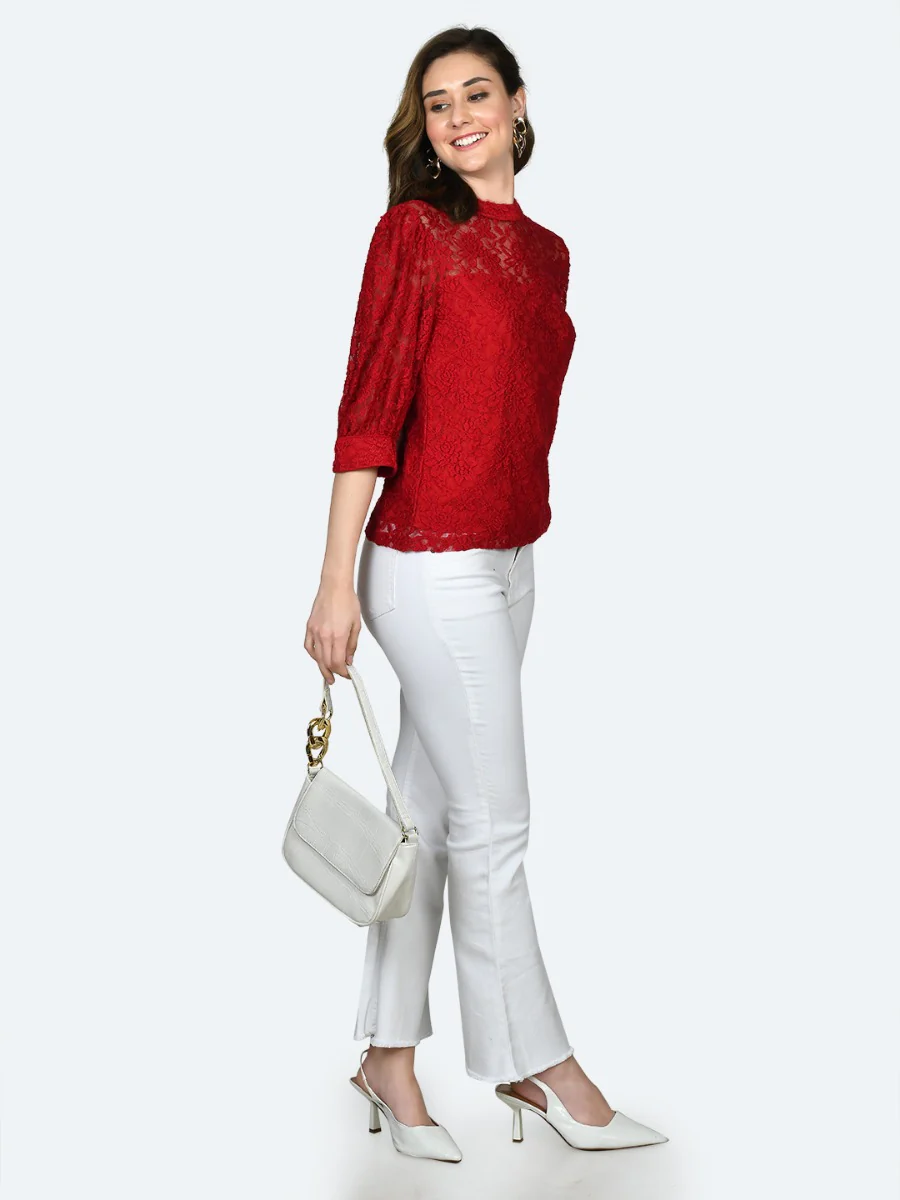 Red Lace Fitted Top