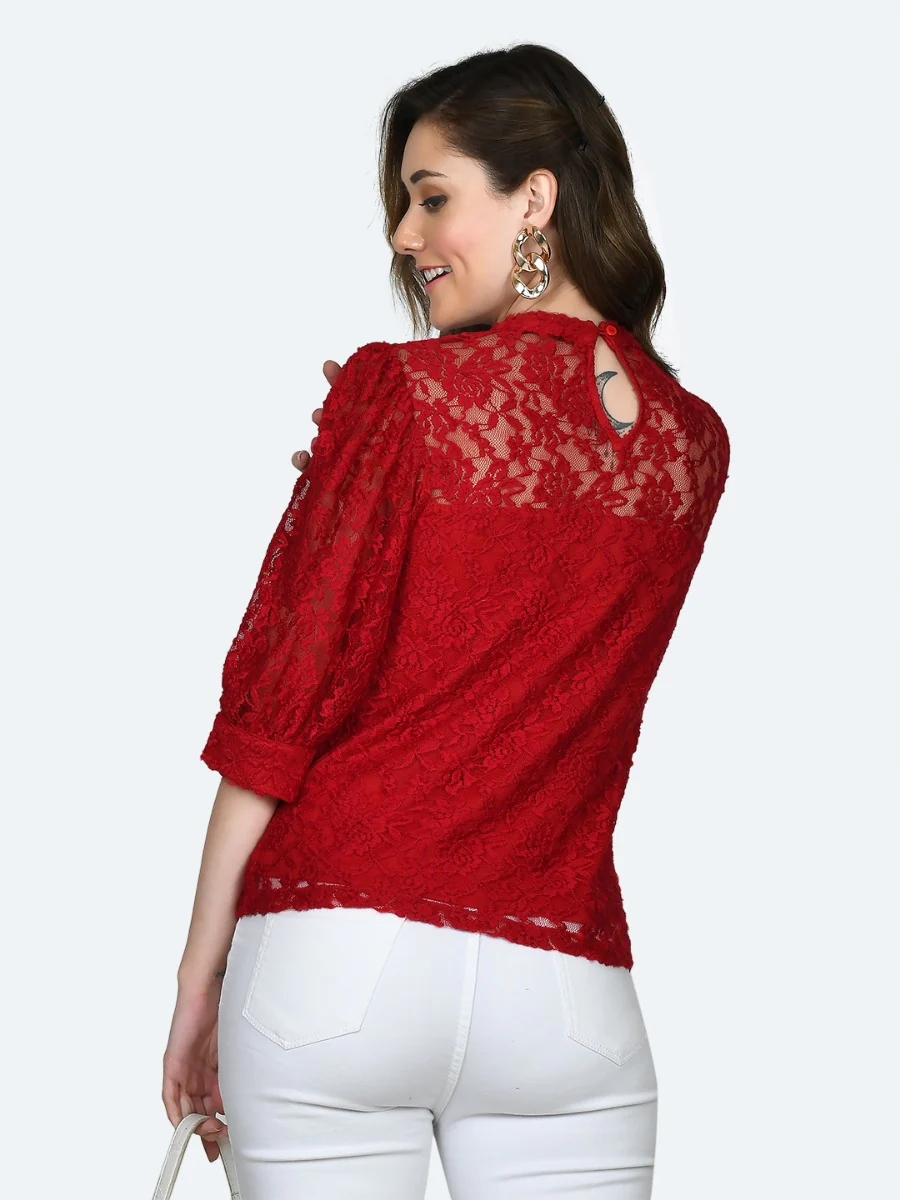 Red Lace Fitted Top - Image 4