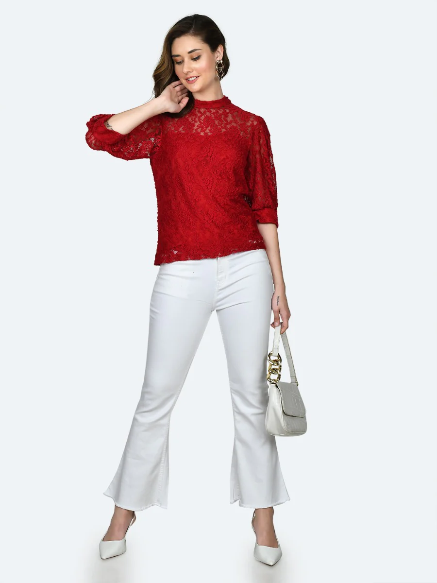 Red Lace Fitted Top - Image 5