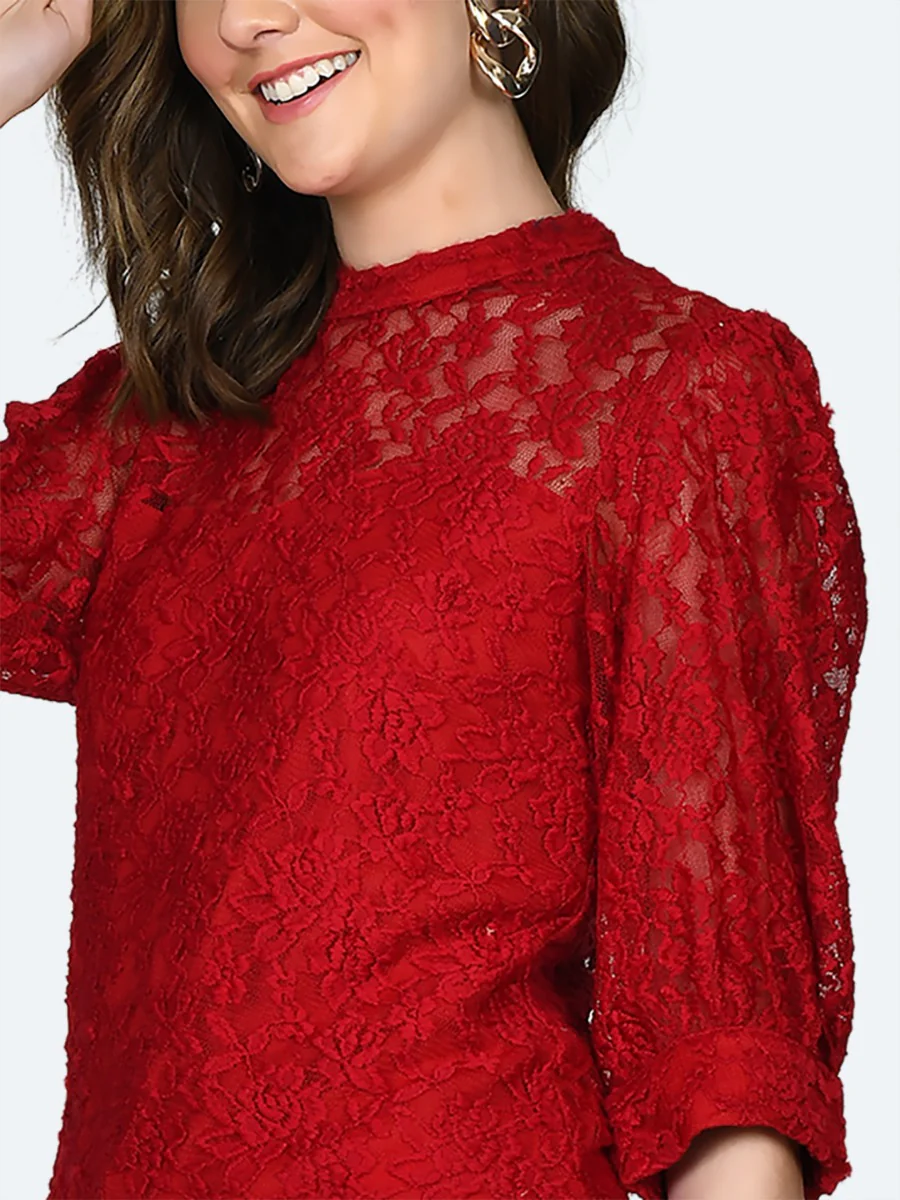 Red Lace Fitted Top - Image 6