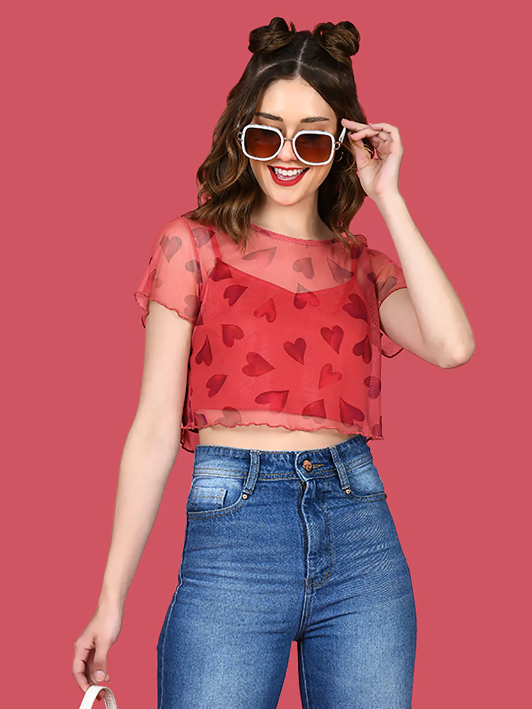 Red Printed Crop Top - Image 2
