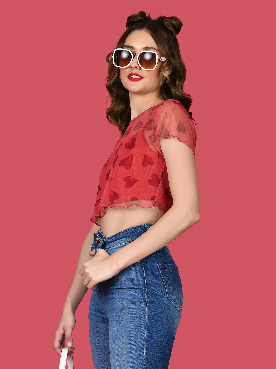 Red Printed Crop Top - Image 3