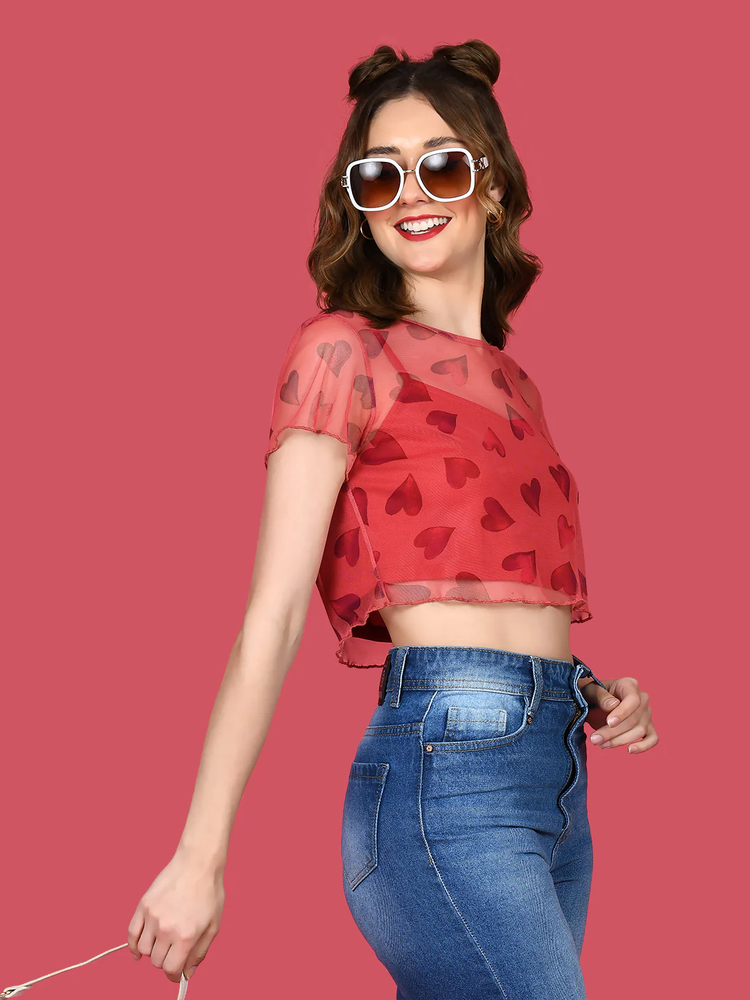 Red Printed Crop Top - Image 4