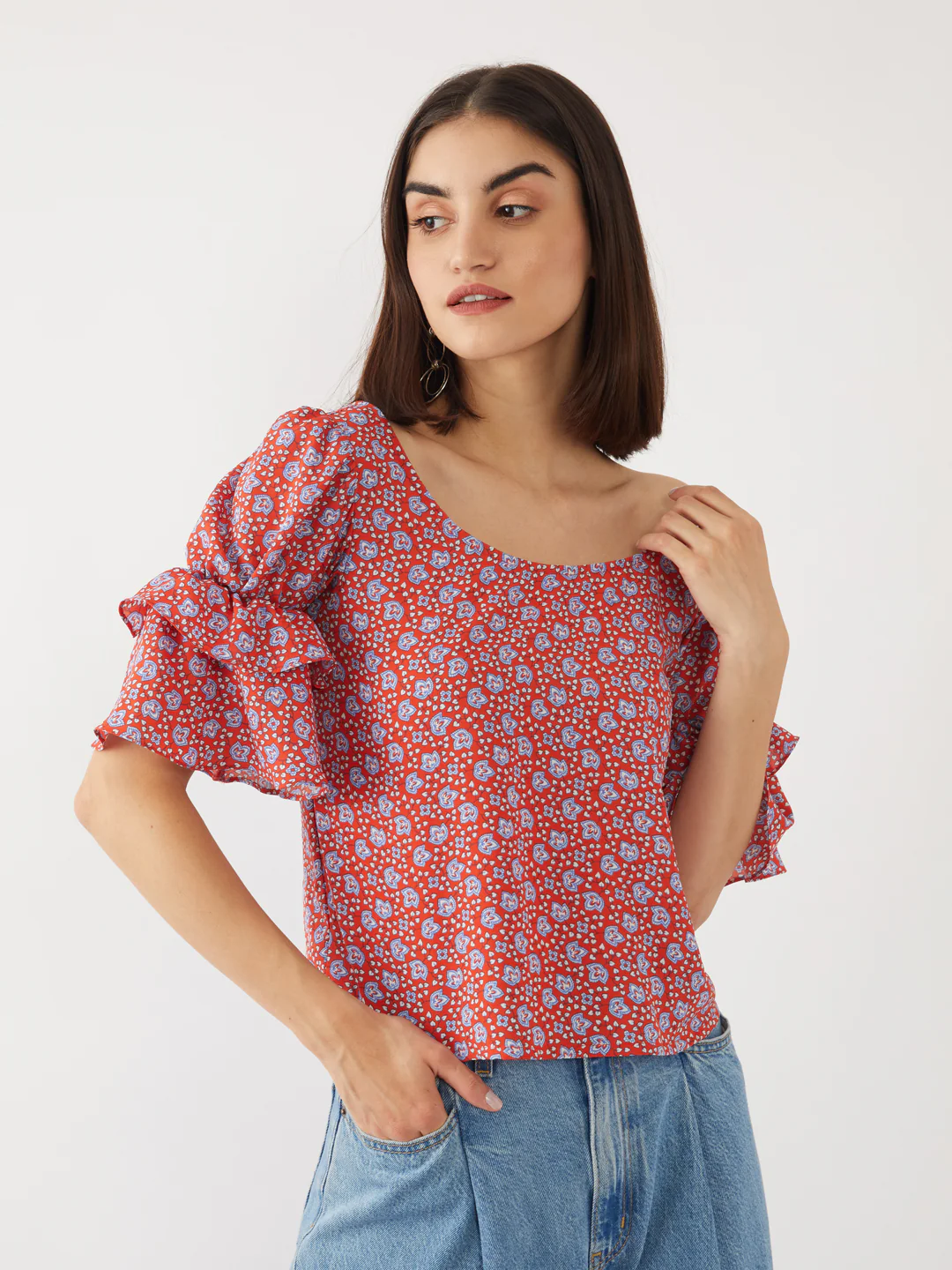 Red Printed Crop Top - Image 2