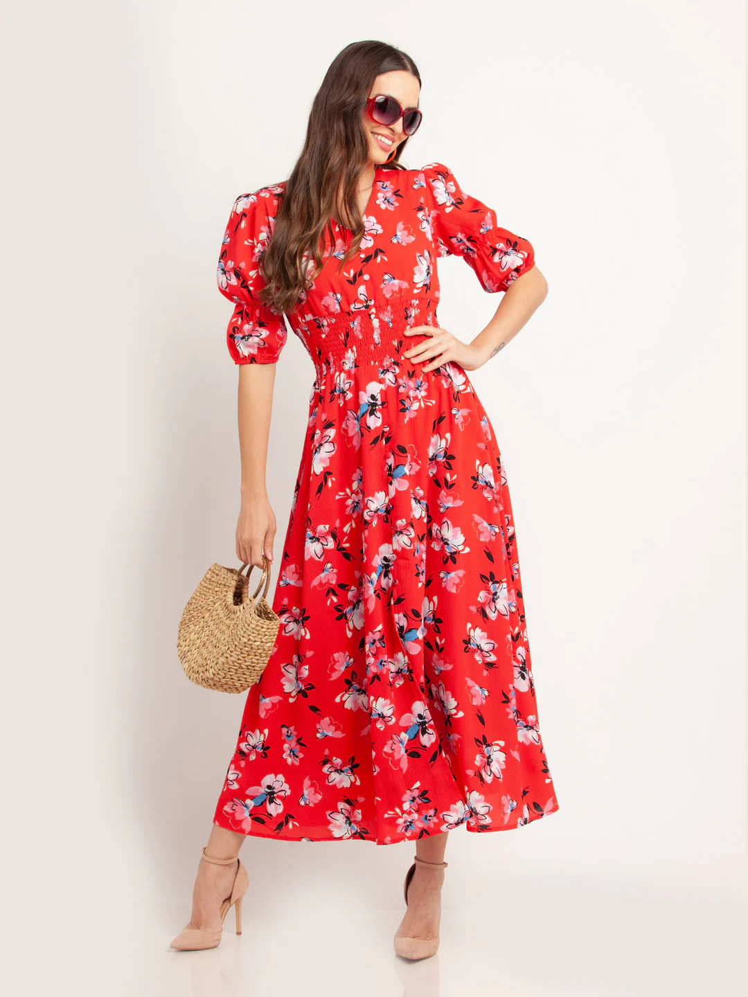 Red Printed Maxi Dress - Image 5