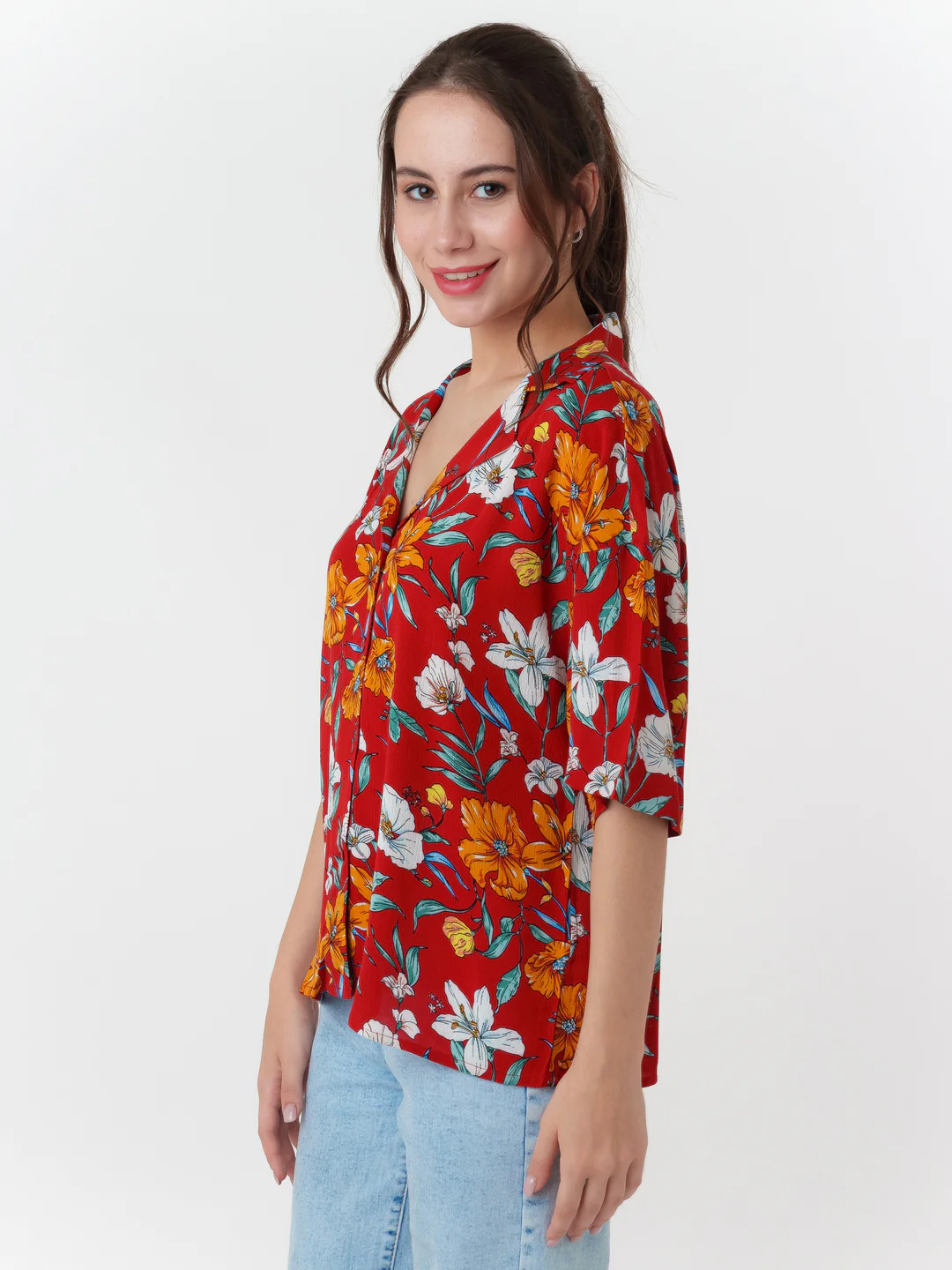 Red Printed Oversized Shirt - Image 3
