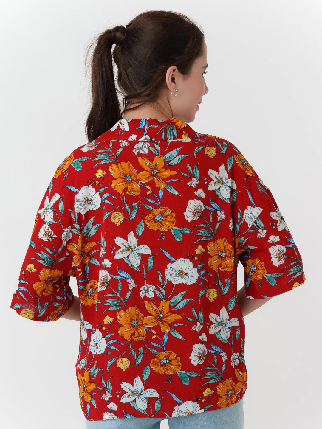 Red Printed Oversized Shirt - Image 4