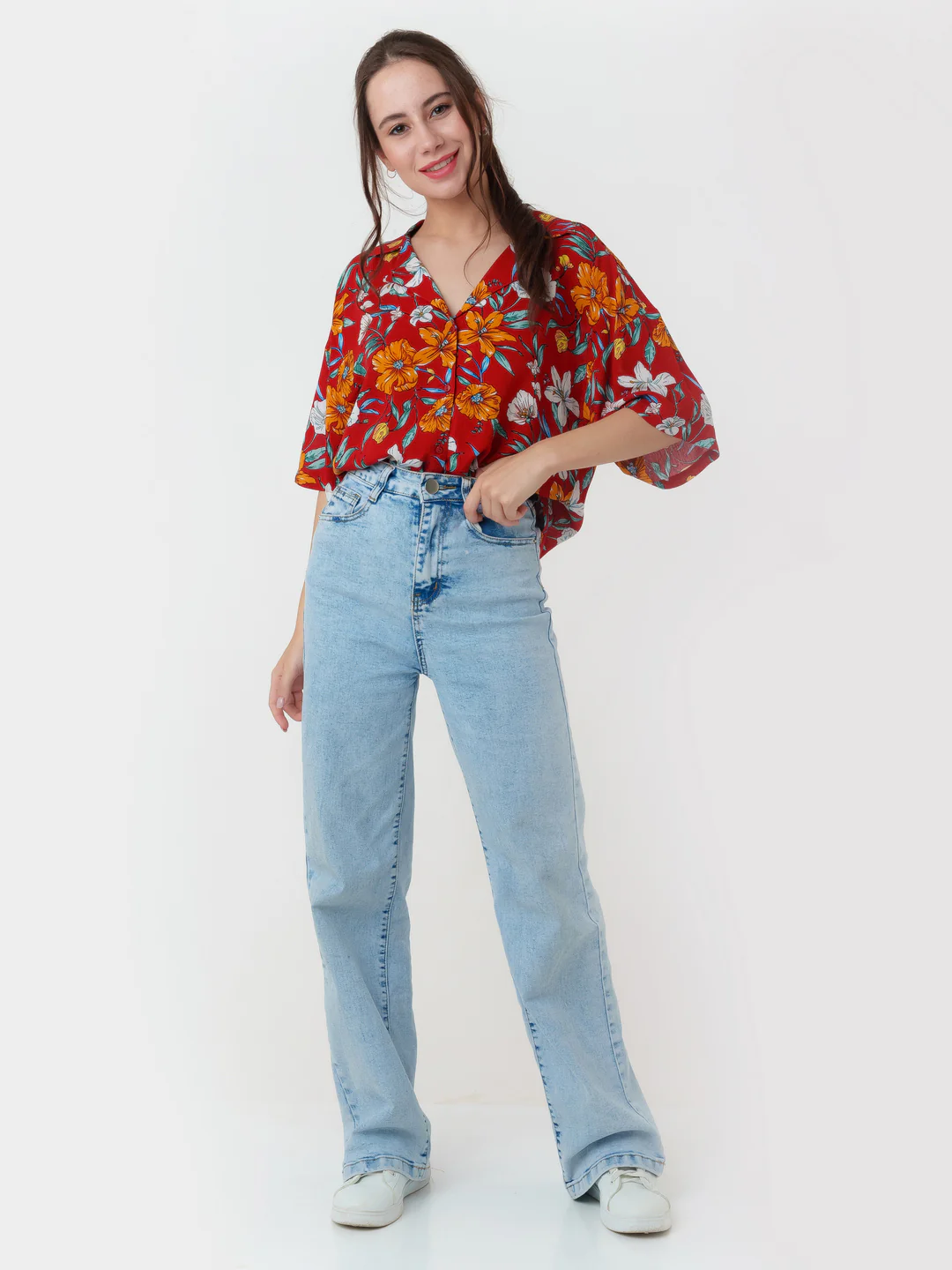 Red Printed Oversized Shirt - Image 5