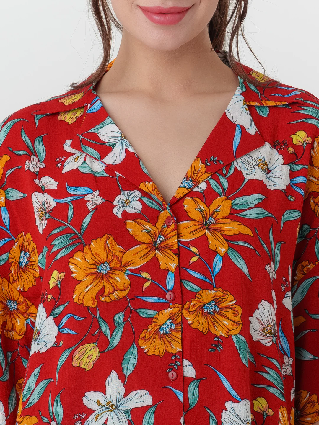 Red Printed Oversized Shirt - Image 6