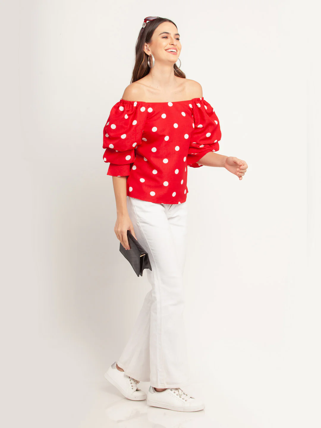 Red Printed Puff Sleeve Top