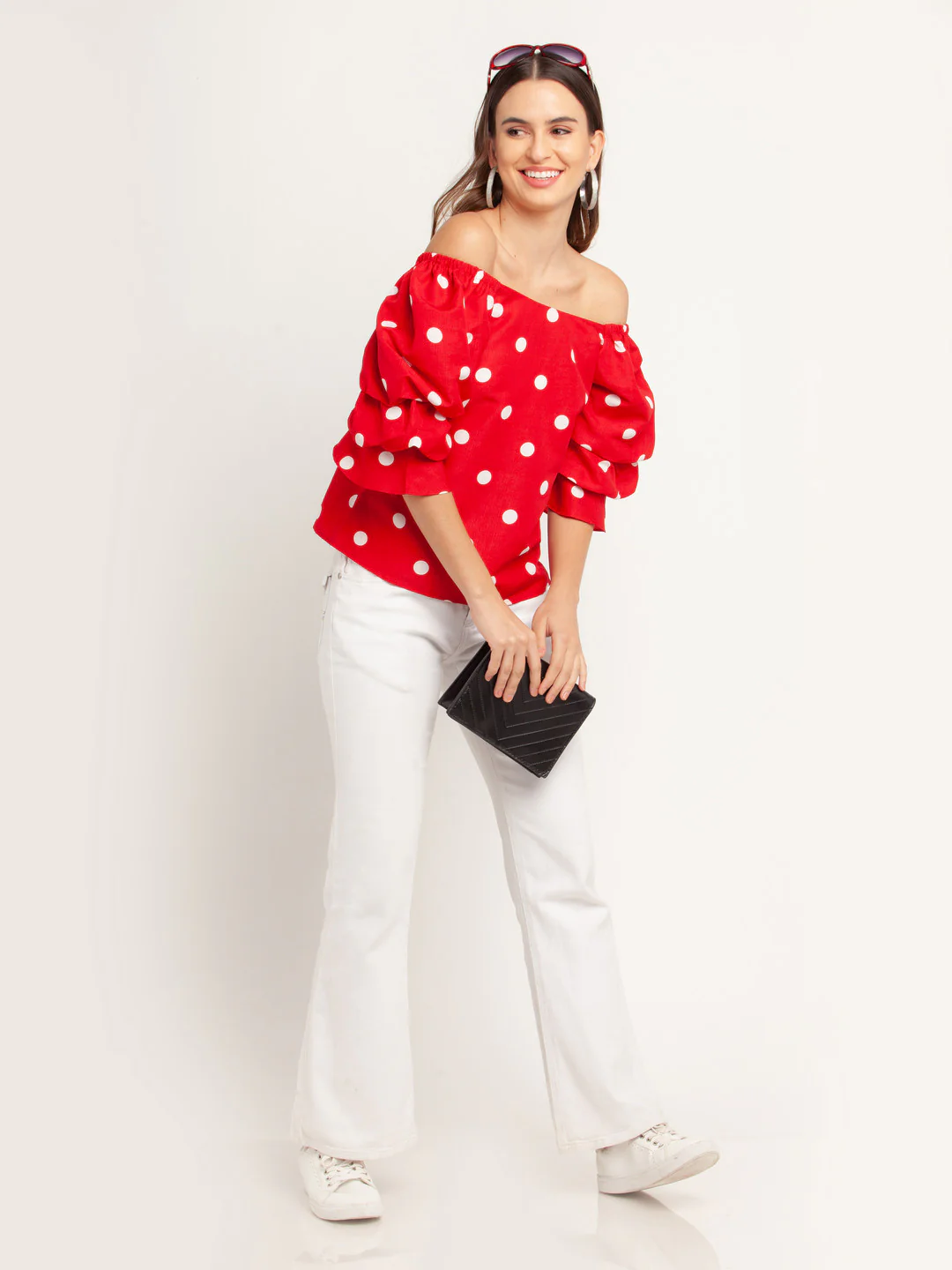 Red Printed Puff Sleeve Top - Image 5