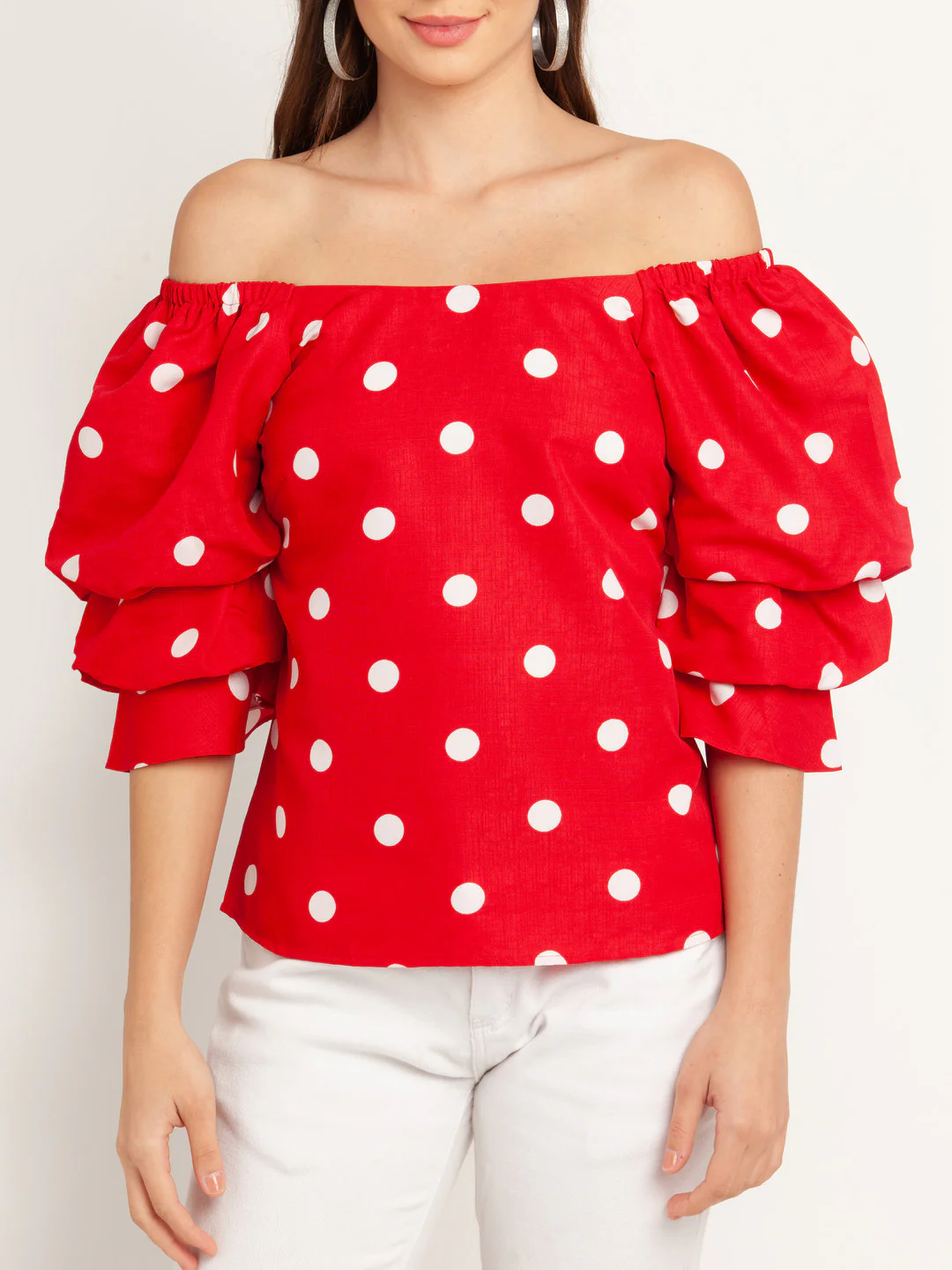 Red Printed Puff Sleeve Top - Image 6