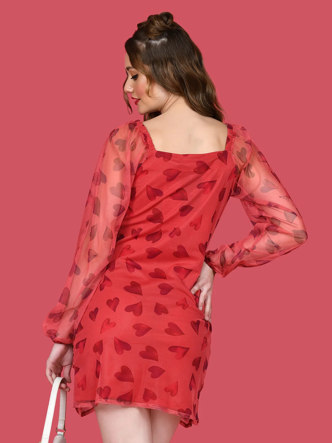 Red Printed Ruched Short Dress - Image 6