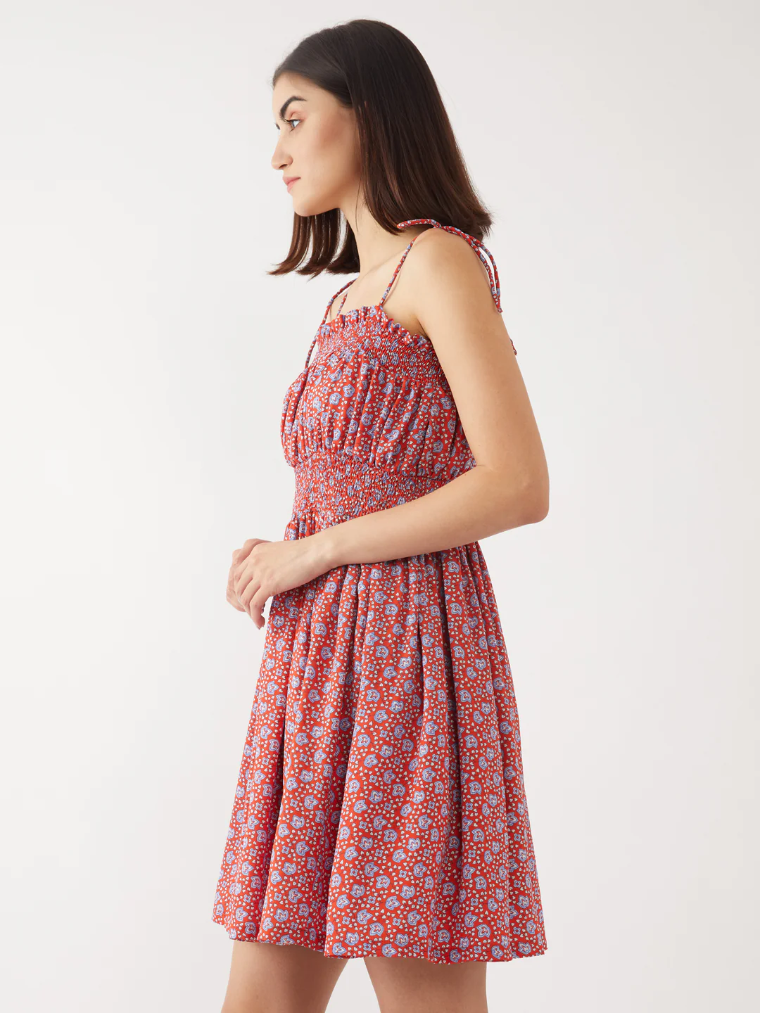 Red Printed Strappy Short Dress - Image 3