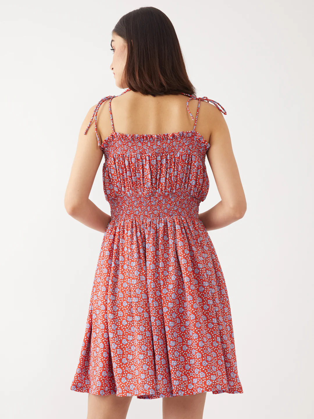 Red Printed Strappy Short Dress - Image 4