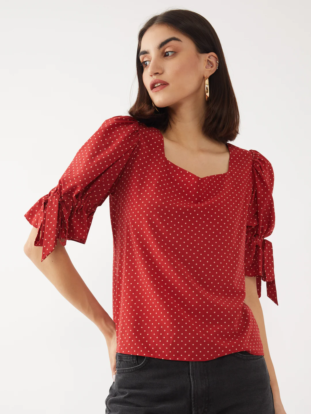 Red Printed Tie-Up Top - Image 2