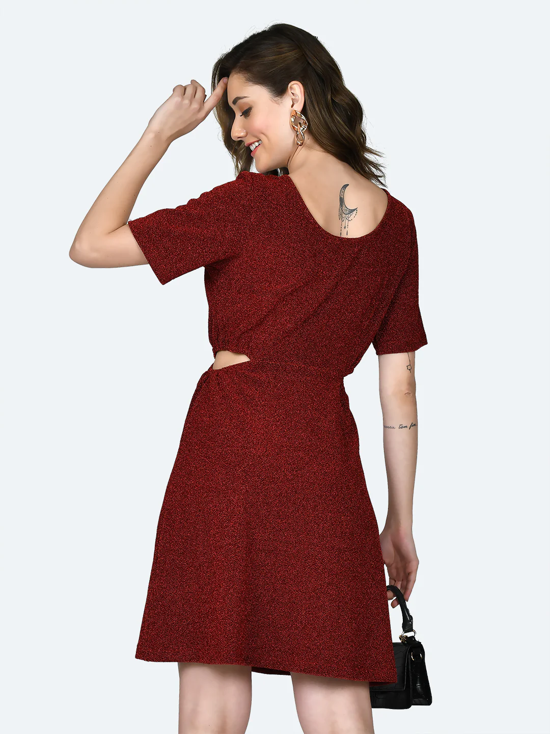 Red Shimmer Cut Out Short Dress - Image 4