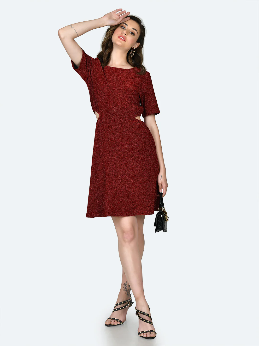 Red Shimmer Cut Out Short Dress - Image 5