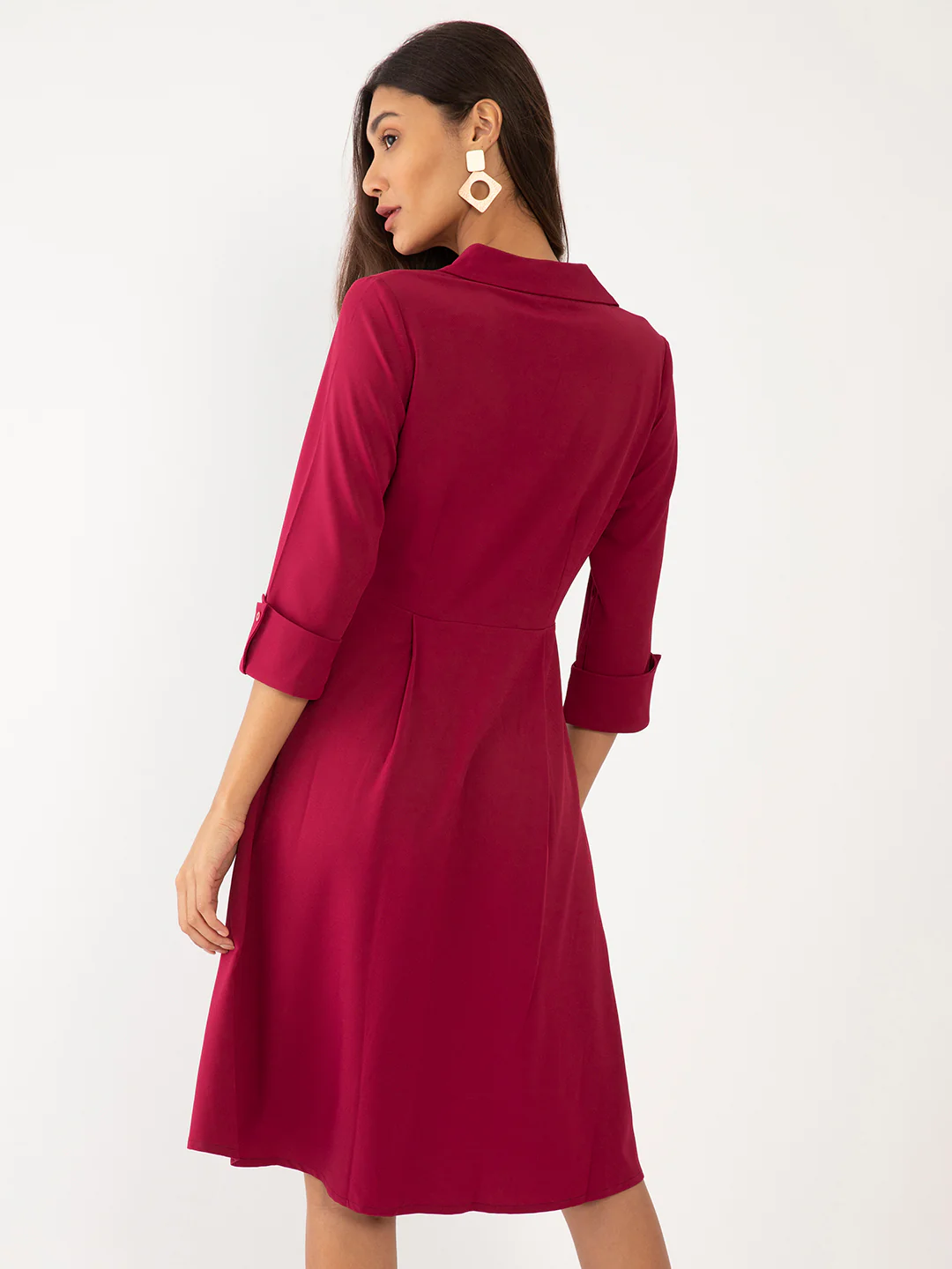 Red Solid A-Line Midi Dress - Image 4