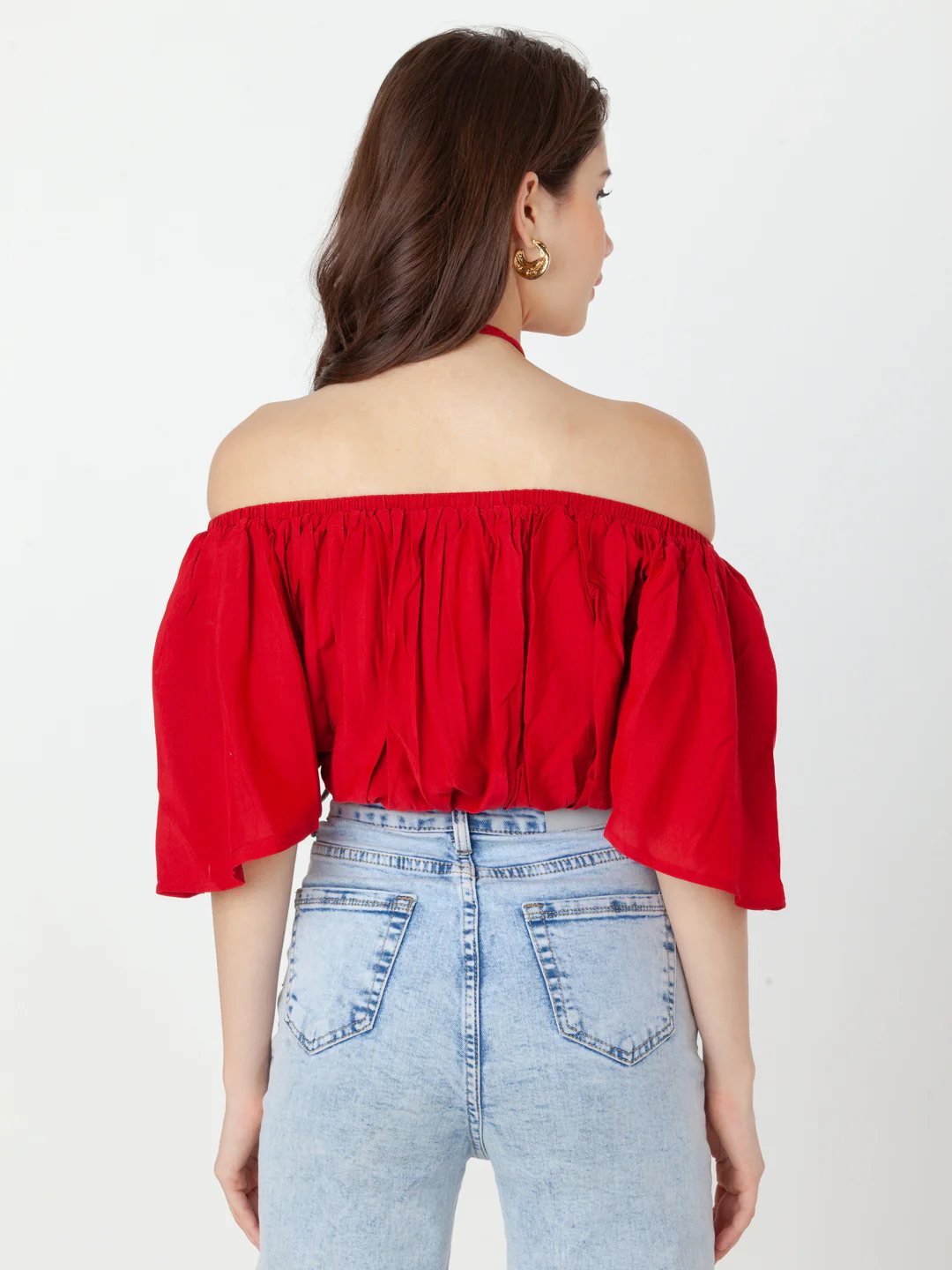 Red Solid Bardot Top - Image 4