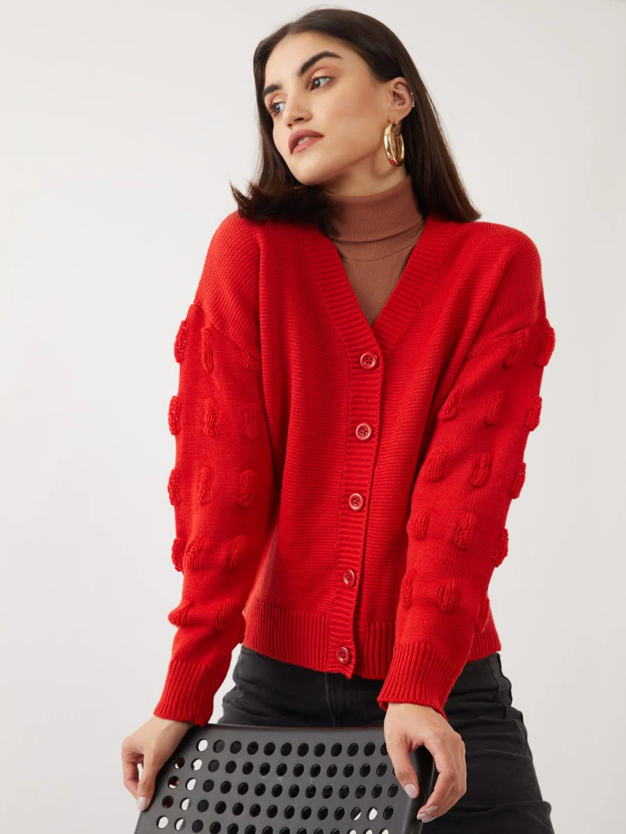 Red Solid Cardigan - Image 2
