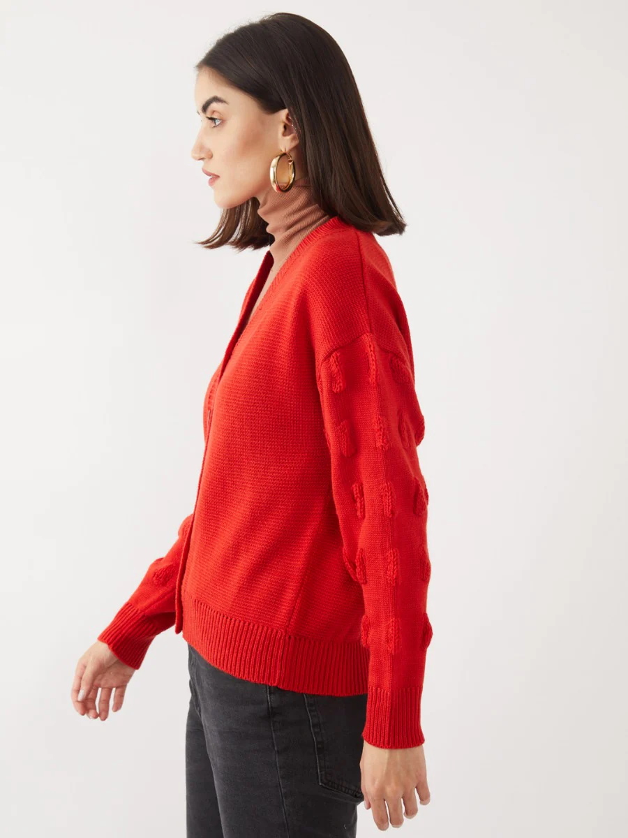 Red Solid Cardigan - Image 3