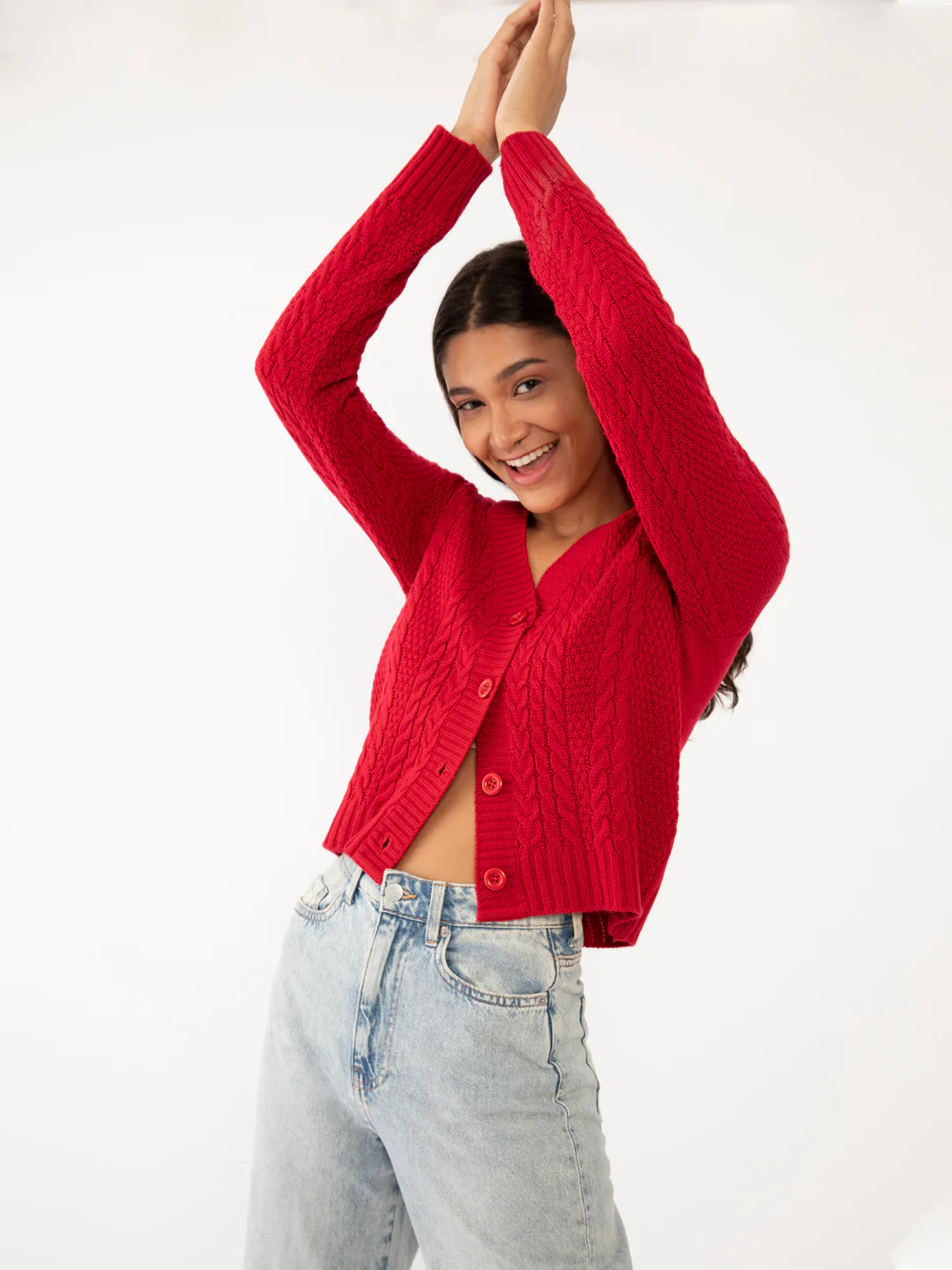 Red Solid Crop Sweater - Image 2