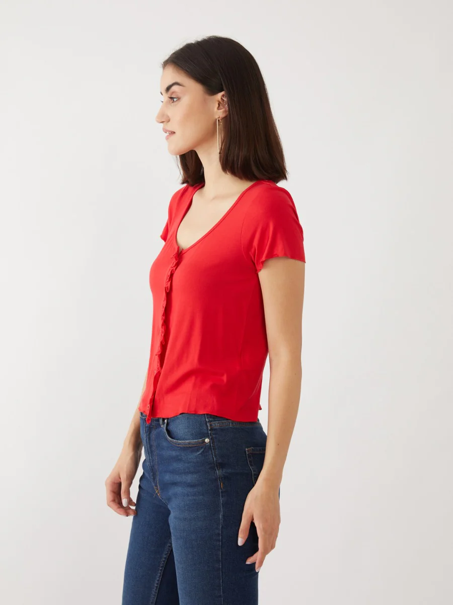 Red Solid Crop Top - Image 3