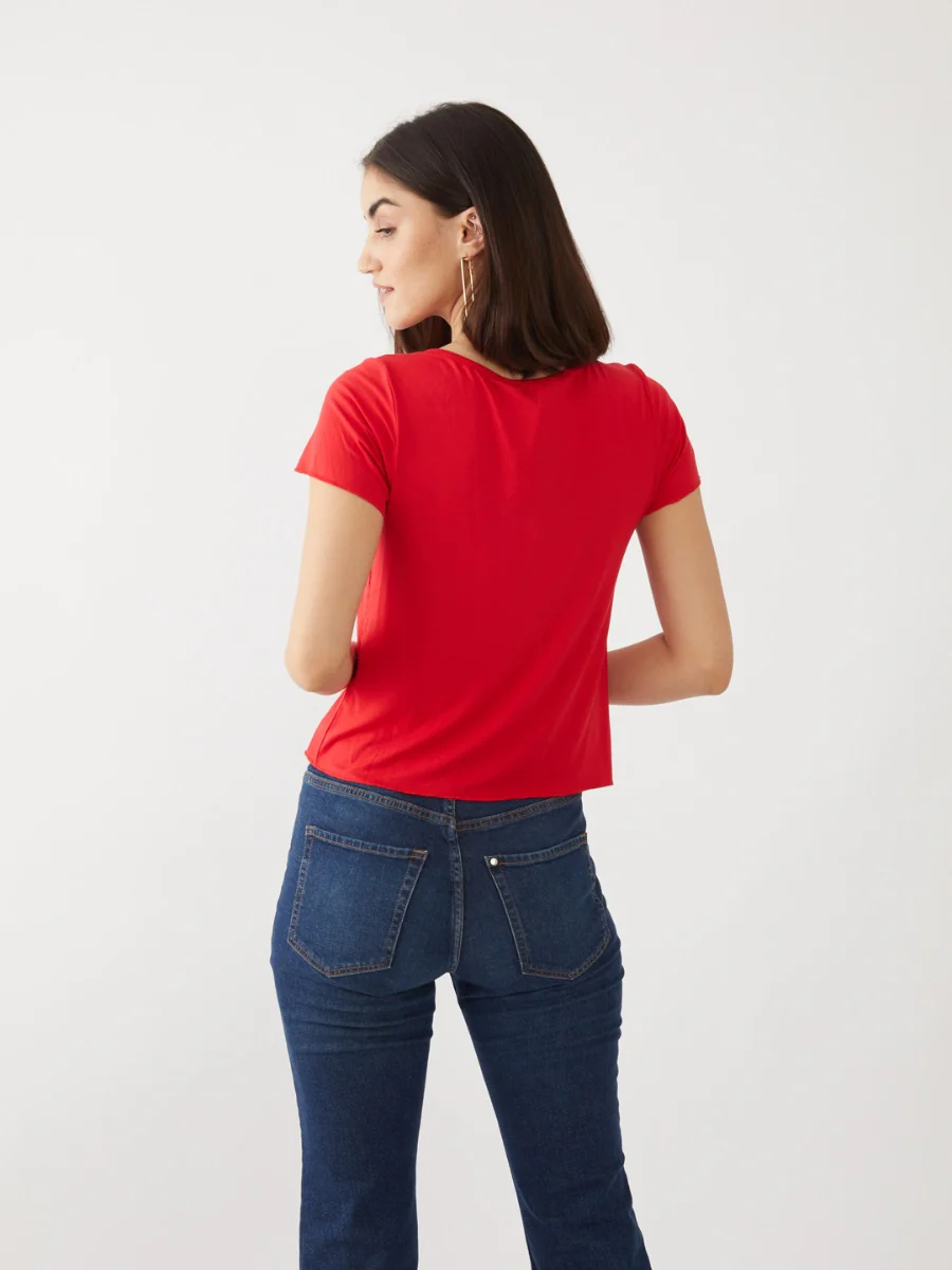 Red Solid Crop Top - Image 4