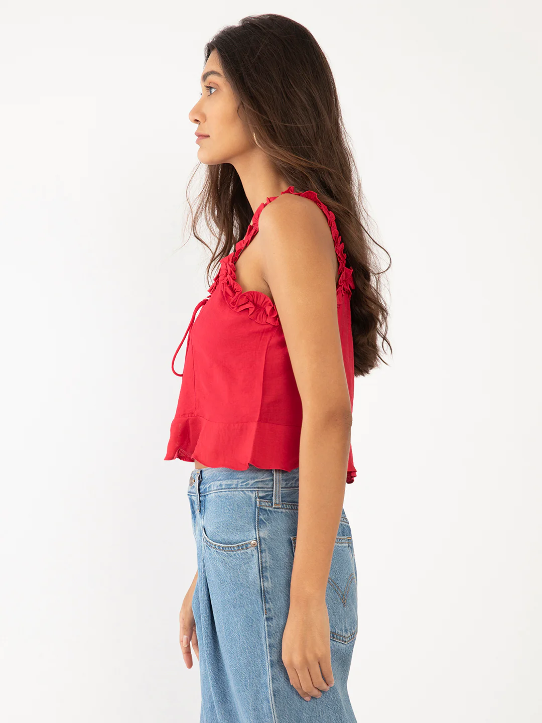 Red Solid Cropped Top - Image 3