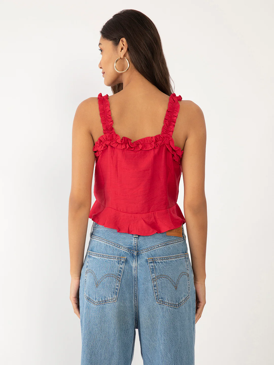 Red Solid Cropped Top - Image 4